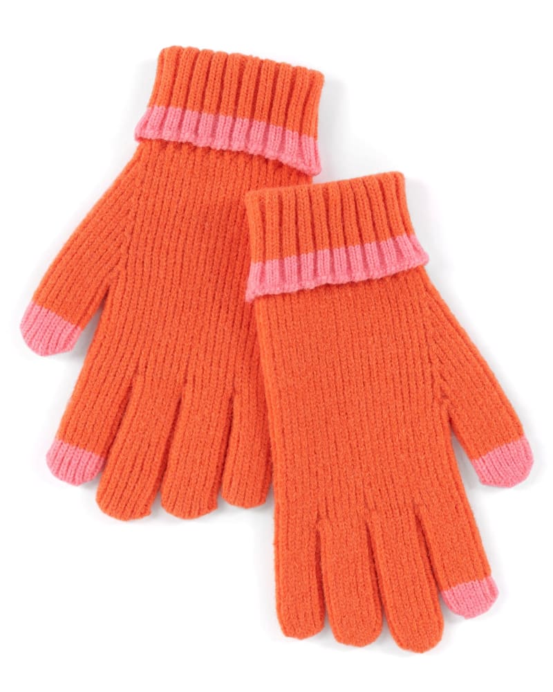 Front of a size One Size Joy Touchscreen Gloves in Orange by Shiraleah. | dia_product_style_image_id:307682